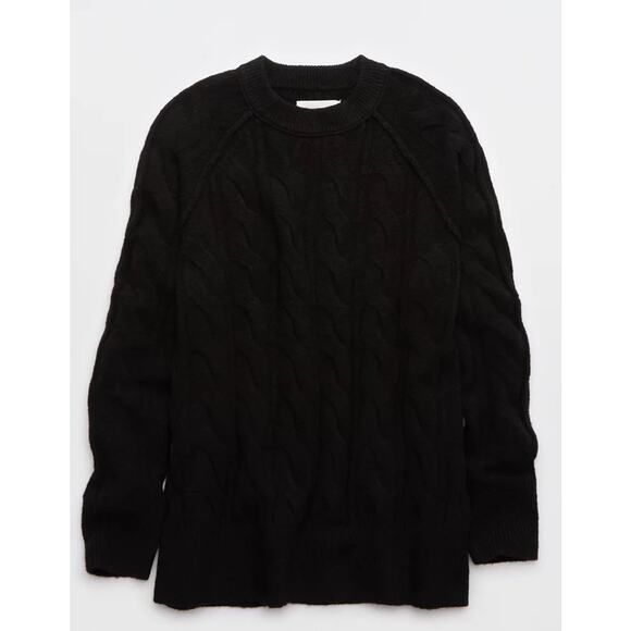 aerie Sweaters - NWT aerie unREAL cable crew black sweater size Large